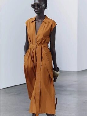 ZARA SS24 ZW COLLECTION POPLIN SHIRTDRESS Burnt orange | 4786/134 NWOT Size XS